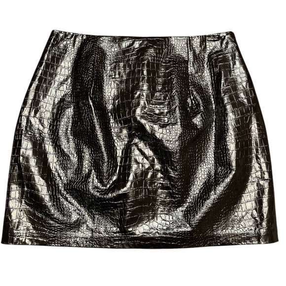 Endless Rose Zip Front Croc Embossed Miniskirt Black Sz M - Picture 9 of 15